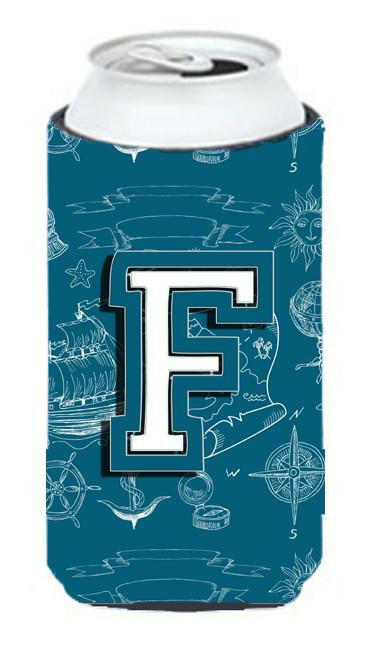 Letter F Sea Doodles Initial Alphabet Tall Boy Beverage Insulator Hugger CJ2014-FTBC by Caroline's Treasures
