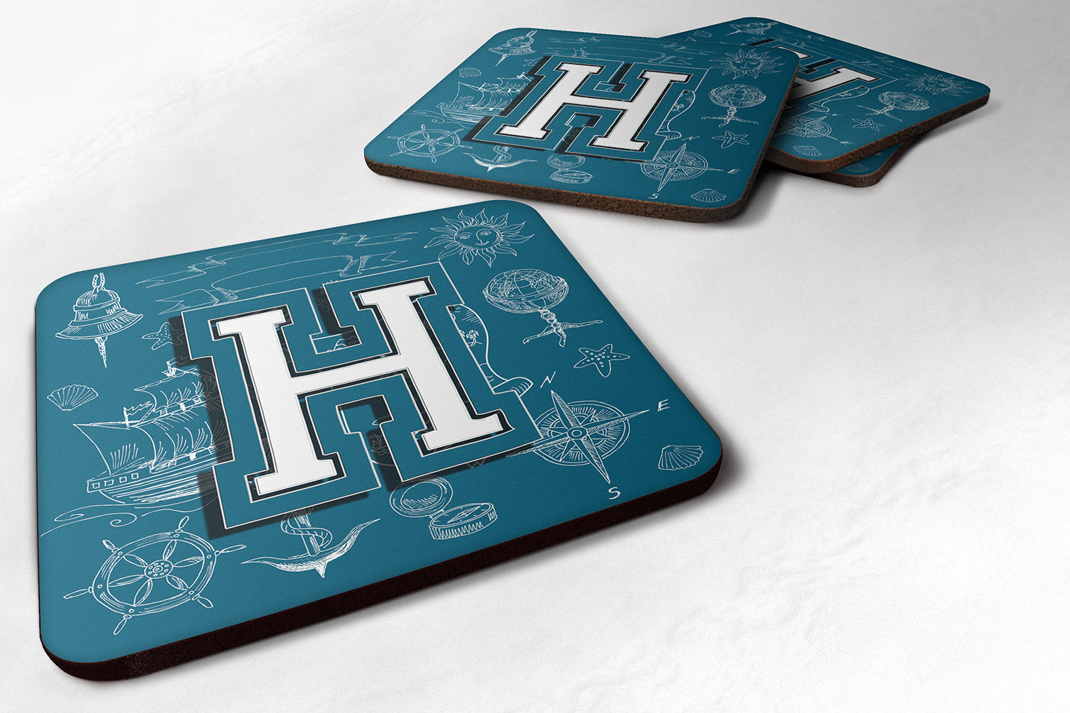 Set of 4 Letter H Sea Doodles Initial Alphabet Foam Coasters CJ2014-HFC - the-store.com