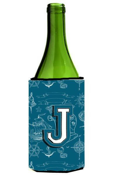 Letter J Sea Doodles Initial Alphabet Wine Bottle Beverage Insulator Hugger CJ2014-JLITERK by Caroline's Treasures