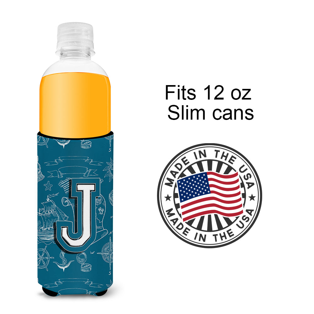 Letter J Sea Doodles Initial Alphabet Ultra Beverage Insulators for slim cans CJ2014-JMUK.