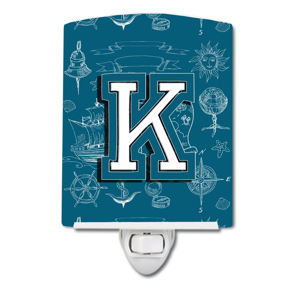 Letter K Sea Doodles Initial Alphabet Ceramic Night Light CJ2014-KCNL - the-store.com