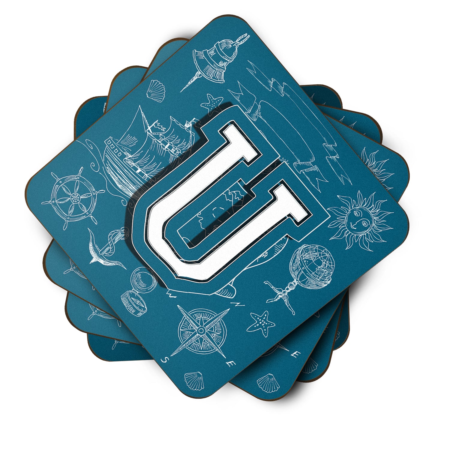 Set of 4 Letter U Sea Doodles Initial Alphabet Foam Coasters CJ2014-UFC - the-store.com