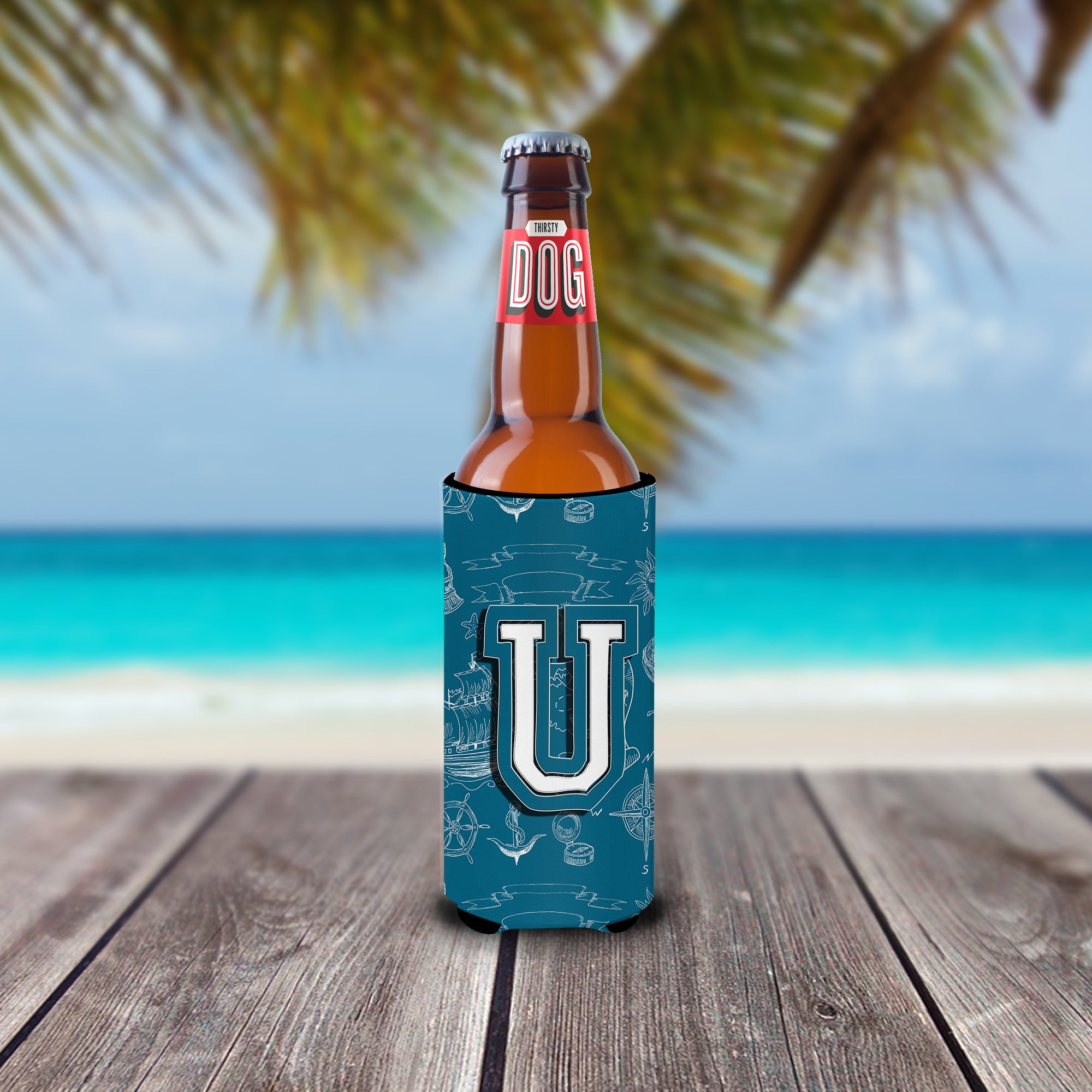 Letter U Sea Doodles Initial Alphabet Ultra Beverage Insulators for slim cans CJ2014-UMUK.
