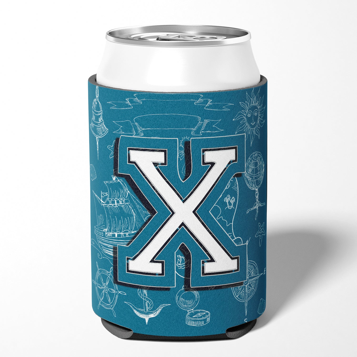 Letter X Sea Doodles Initial Alphabet Can or Bottle Hugger CJ2014-XCC.