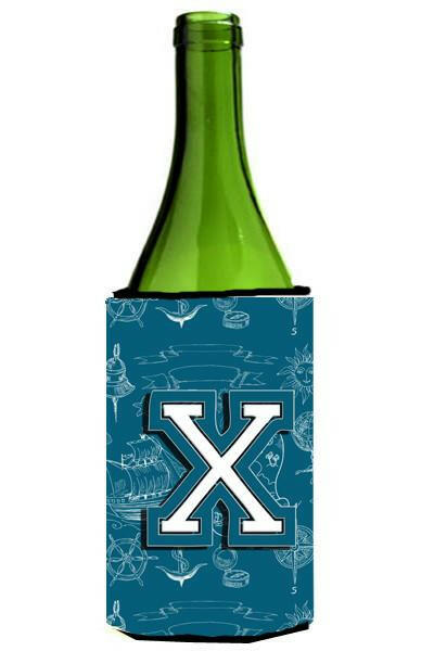 Letter X Sea Doodles Initial Alphabet Wine Bottle Beverage Insulator Hugger CJ2014-XLITERK by Caroline's Treasures