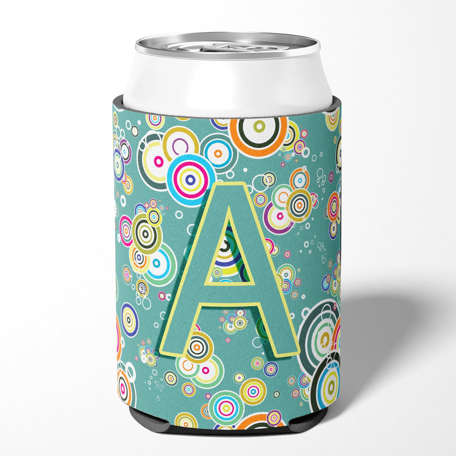 Letter A Circle Circle Teal Initial Alphabet Can or Bottle Hugger CJ2015-ACC.