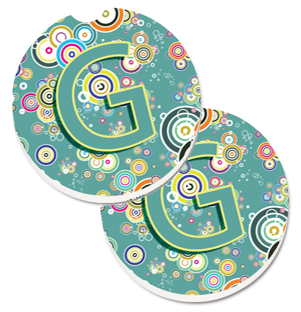 Letter G Circle Circle Teal Initial Alphabet Set of 2 Cup Holder Car Coasters CJ2015-GCARC by Caroline's Treasures