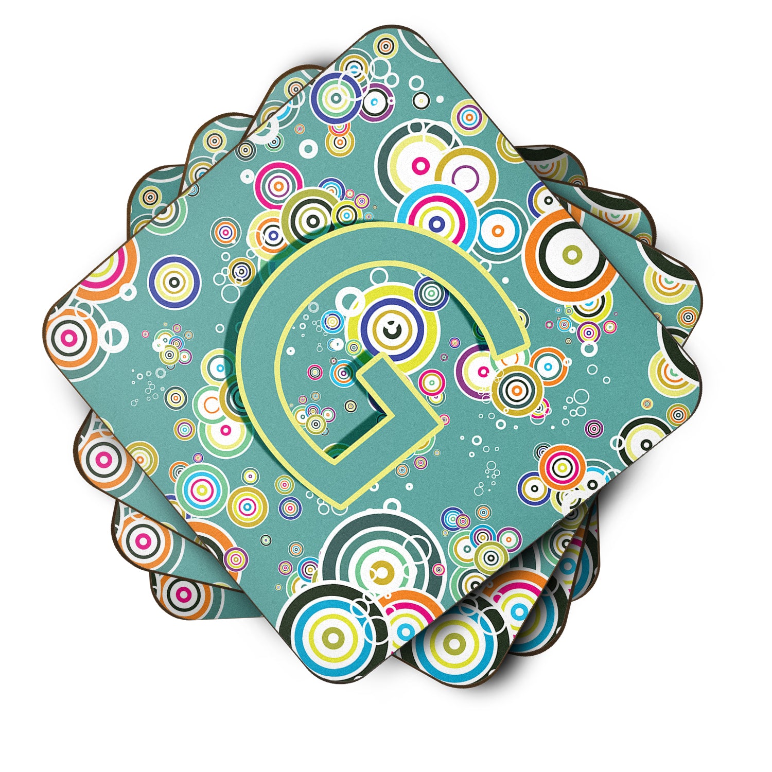 Set of 4 Letter G Circle Circle Teal Initial Alphabet Foam Coasters CJ2015-GFC - the-store.com