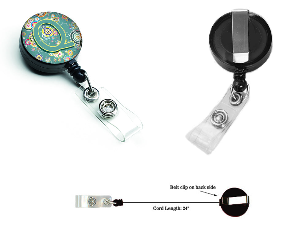 Letter Q Circle Circle Teal Initial Alphabet Retractable Badge Reel CJ2015-QBR