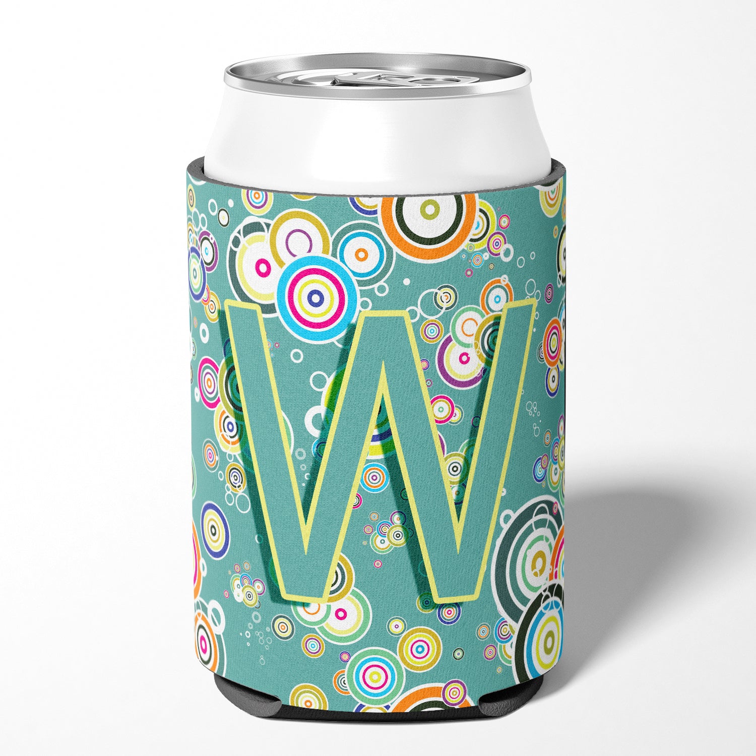 Letter W Circle Circle Teal Initial Alphabet Can or Bottle Hugger CJ2015-WCC.