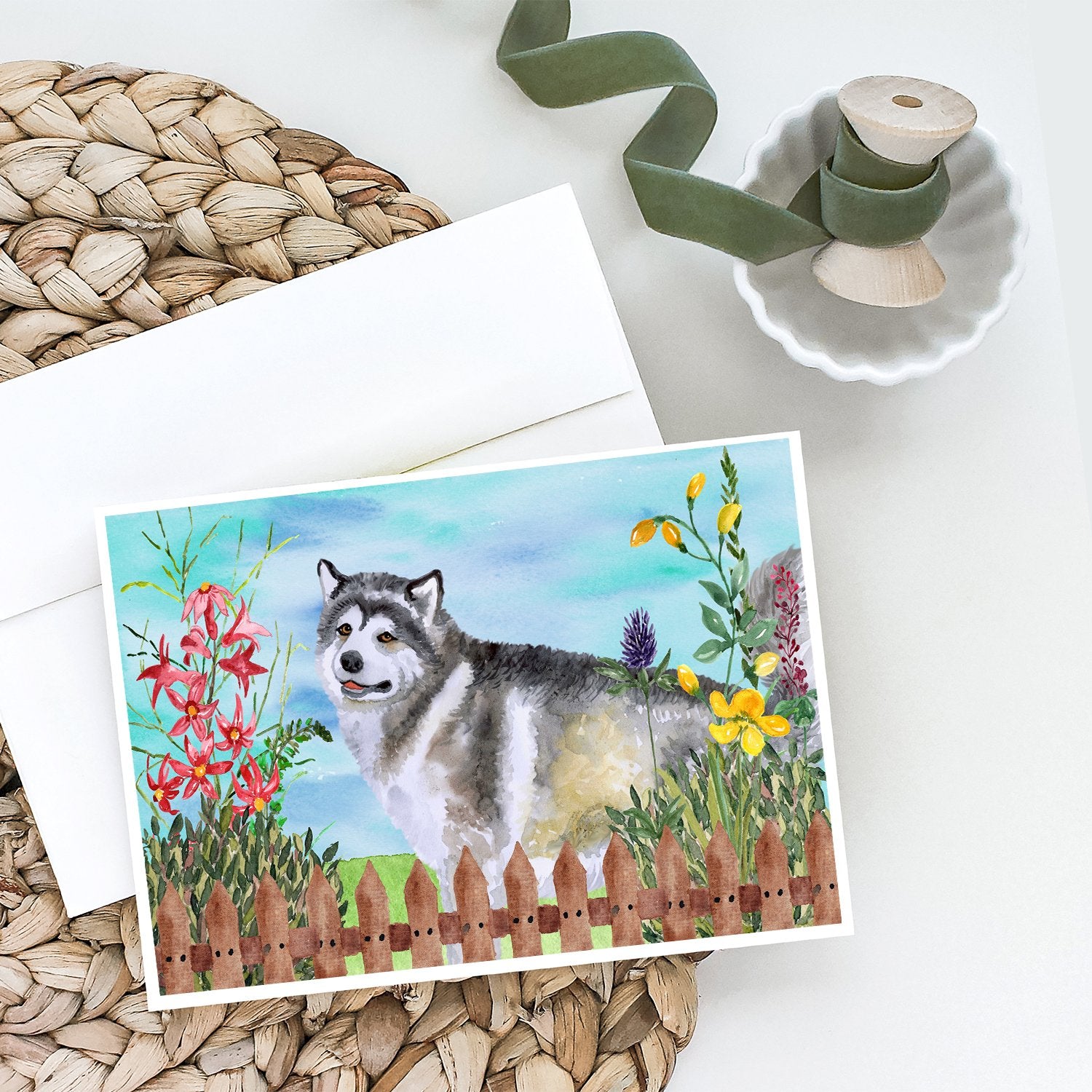 Buy this Alaskan Malamute Spring Greeting Cards and Envelopes Pack of 8