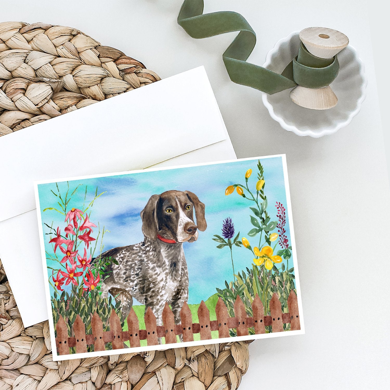 Buy this German Shorthaired Pointer Spring Greeting Cards and Envelopes Pack of 8