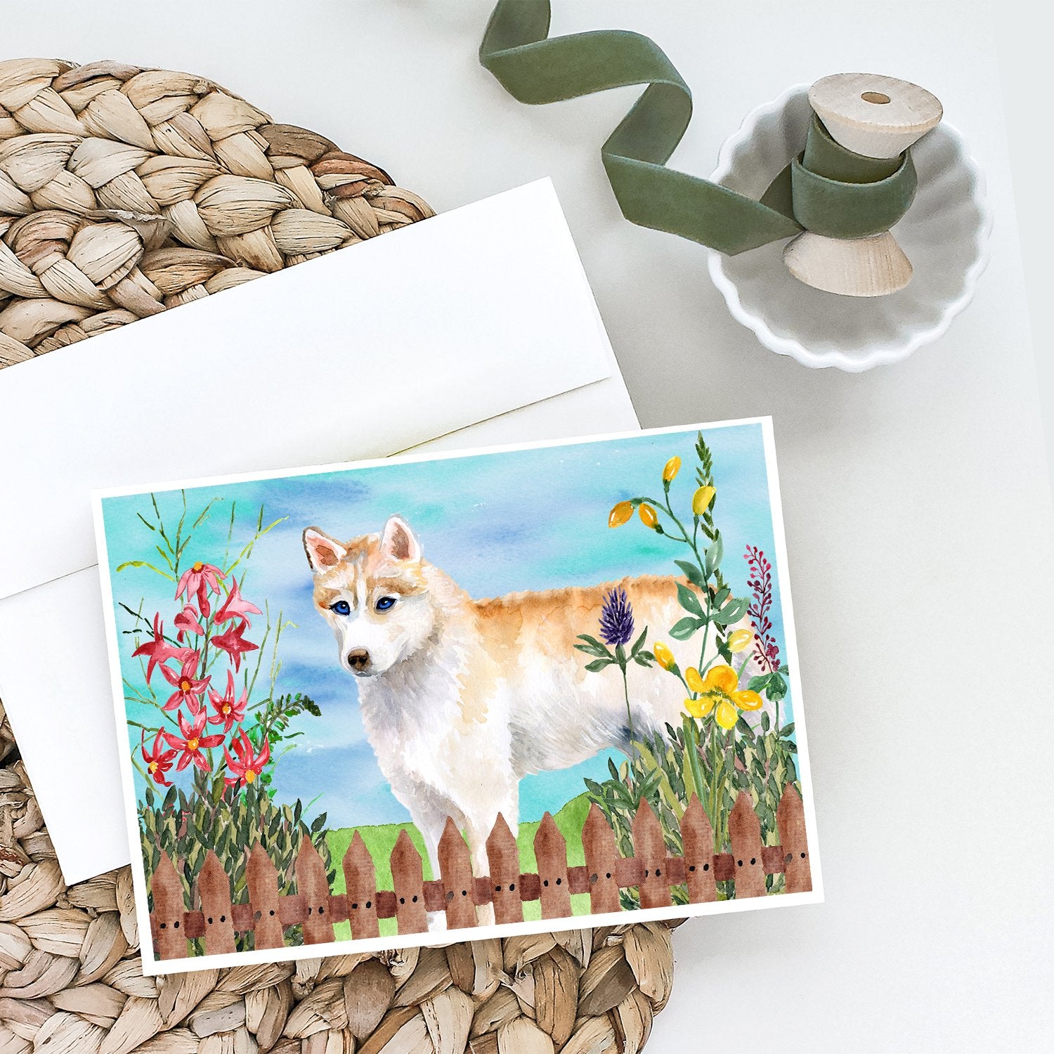 Buy this Siberian Husky Spring Greeting Cards and Envelopes Pack of 8