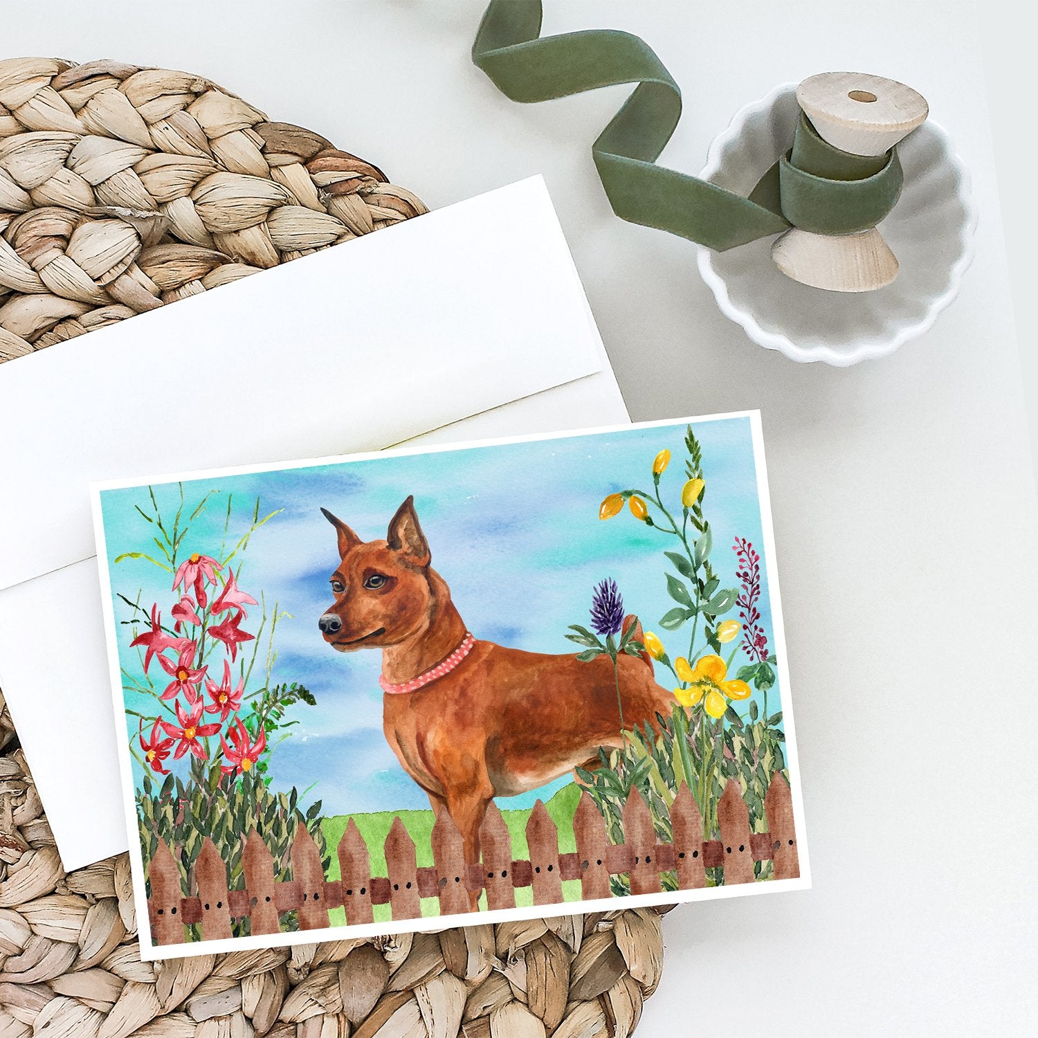 Buy this Miniature Pinscher Spring Greeting Cards and Envelopes Pack of 8