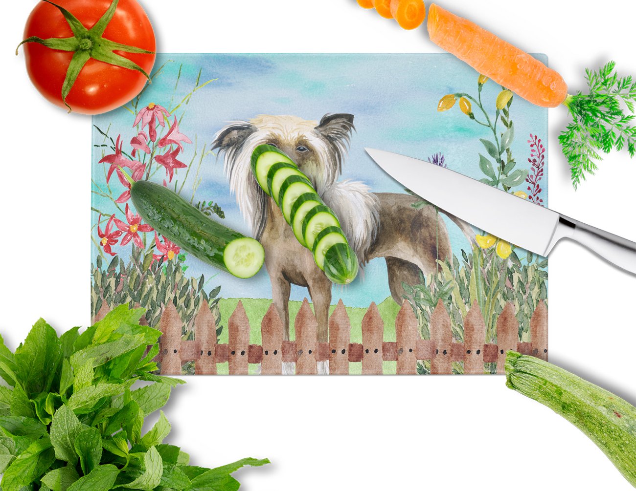 Chinese Crested Spring Glass Cutting Board Large CK1221LCB by Caroline's Treasures