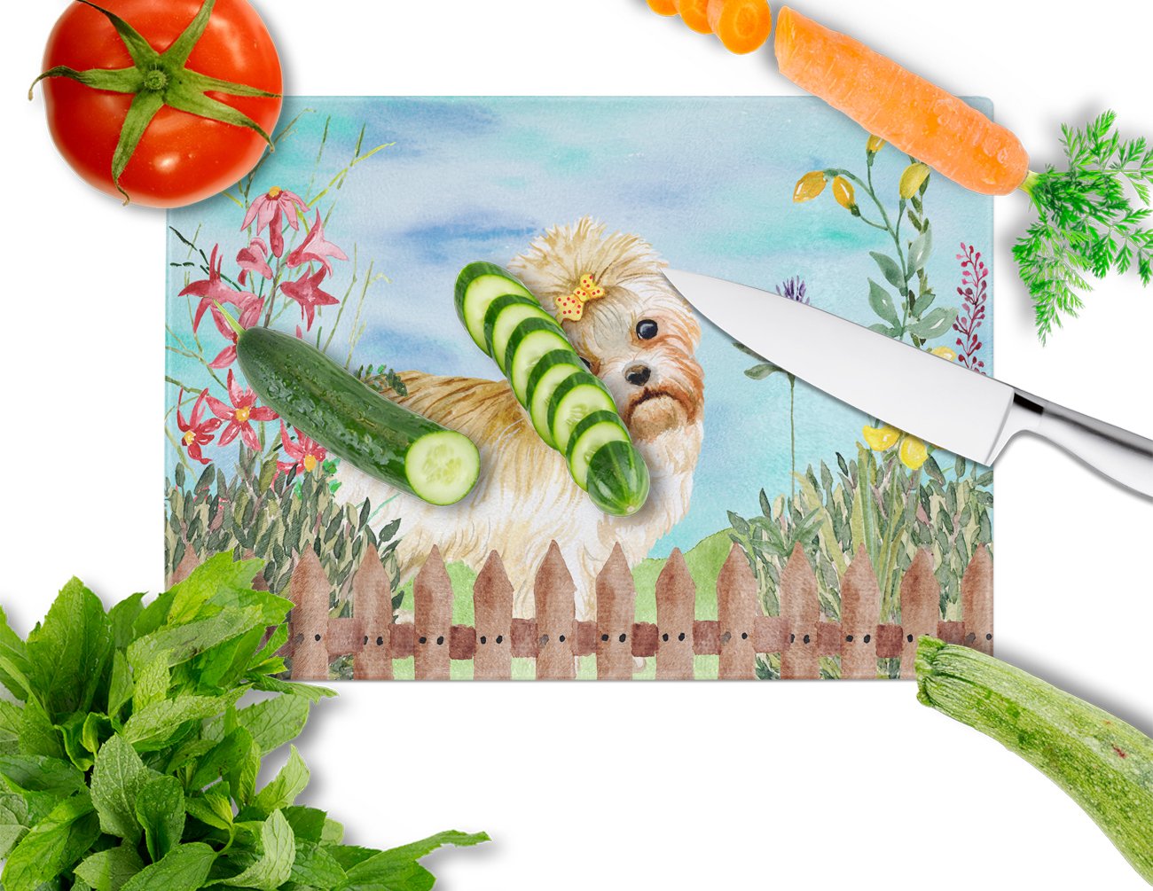Morkie Spring Glass Cutting Board Large CK1230LCB by Caroline's Treasures