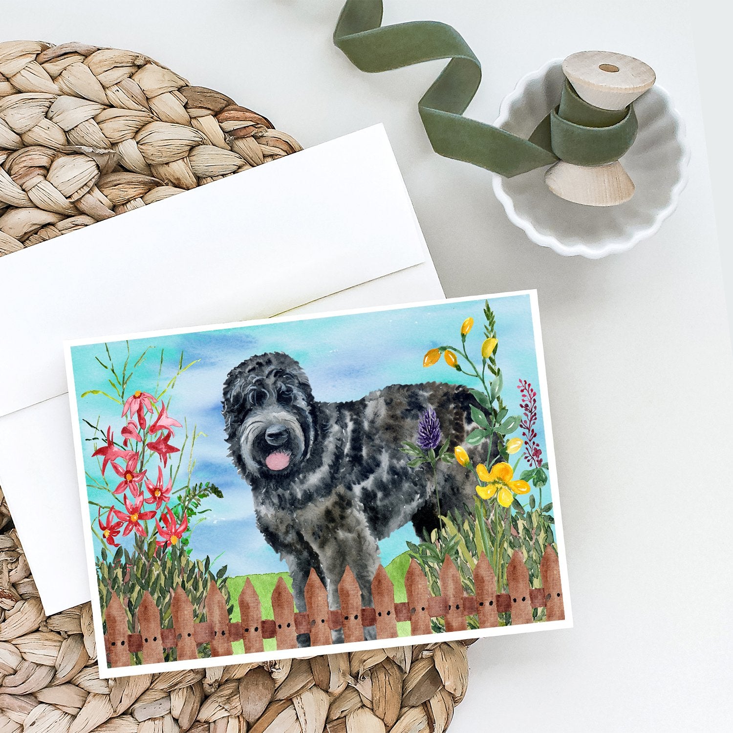 Buy this Black Russian Terrier Spring Greeting Cards and Envelopes Pack of 8