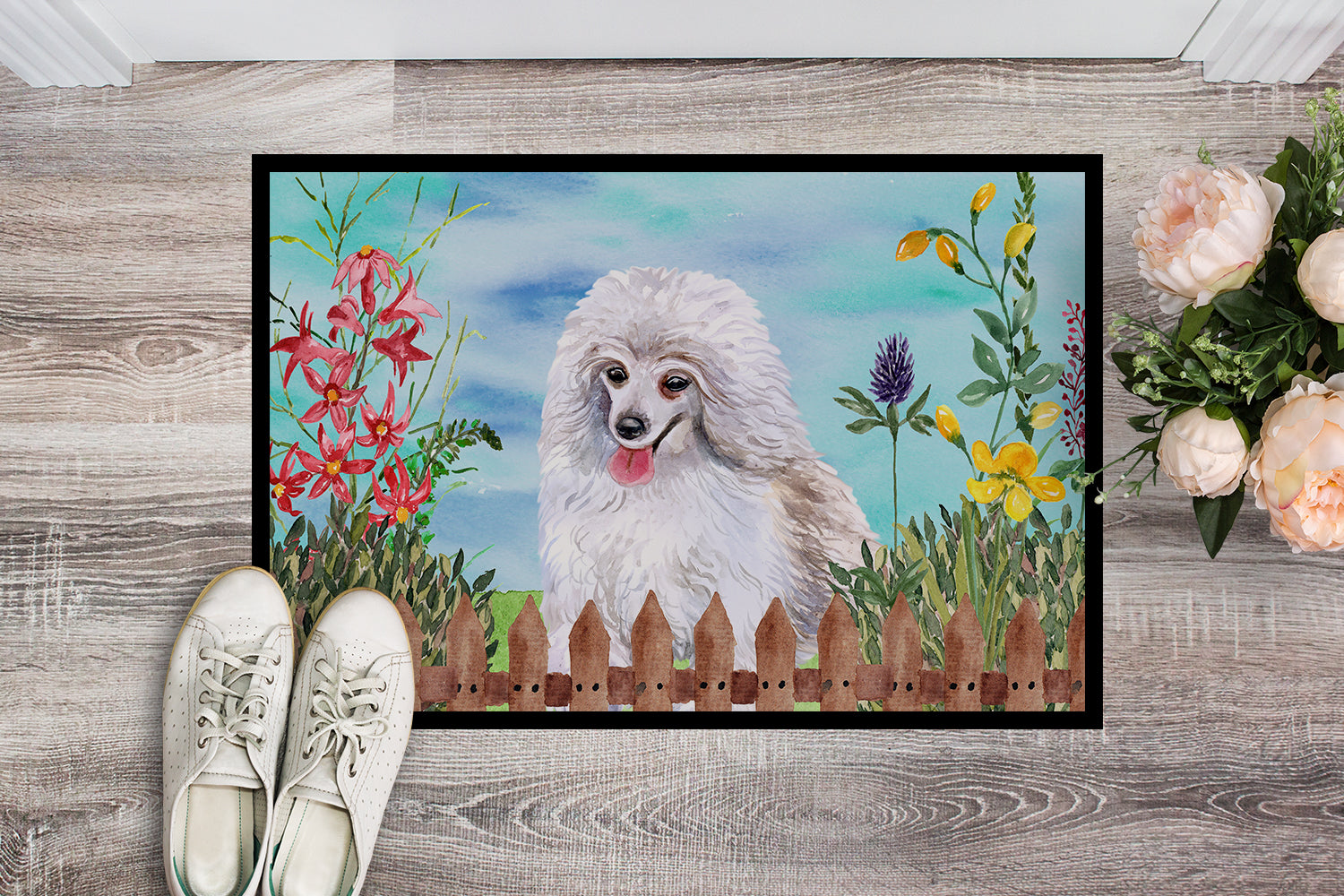 Medium White Poodle Spring Indoor or Outdoor Mat 18x27 CK1245MAT - the-store.com