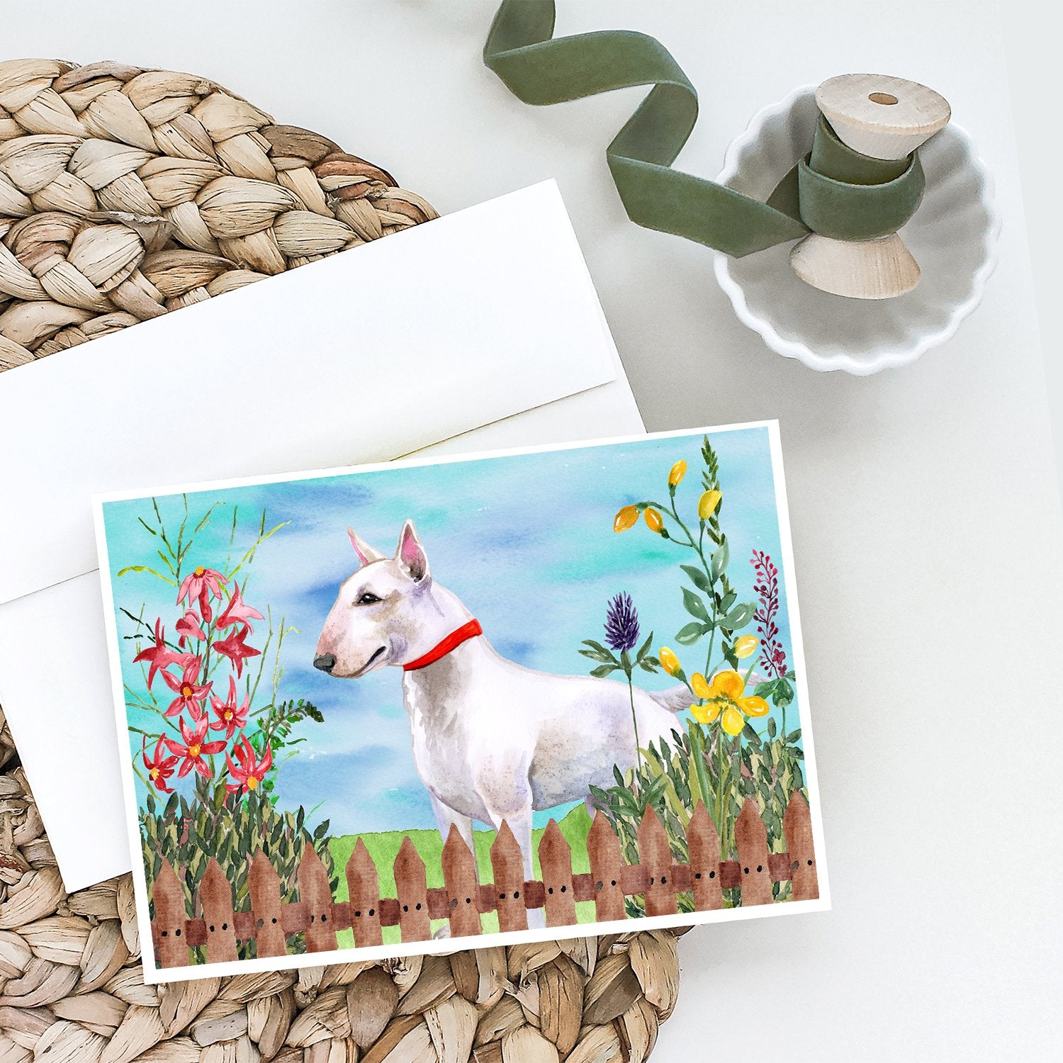 Buy this Bull Terrier Spring Greeting Cards and Envelopes Pack of 8