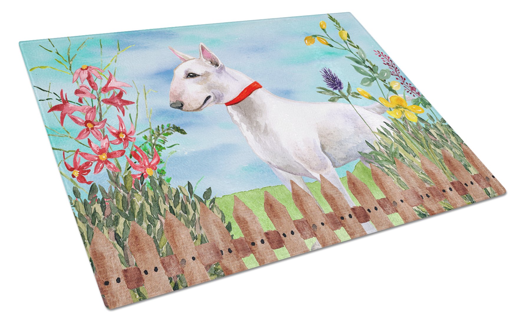 Bull Terrier Spring Glass Cutting Board Large CK1255LCB by Caroline's Treasures