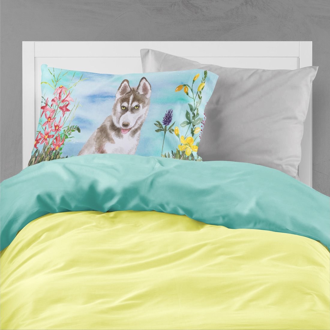 Siberian Husky Grey Spring Fabric Standard Pillowcase CK1258PILLOWCASE by Caroline's Treasures