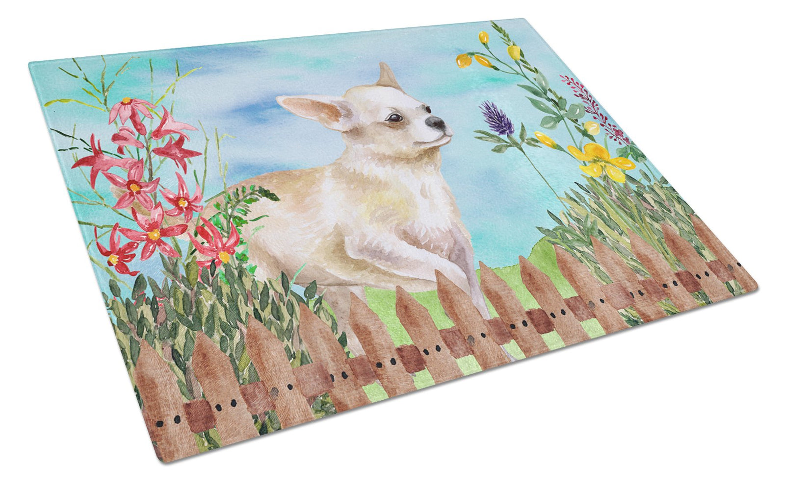 Chihuahua Leg up Spring Glass Cutting Board Large CK1259LCB by Caroline's Treasures