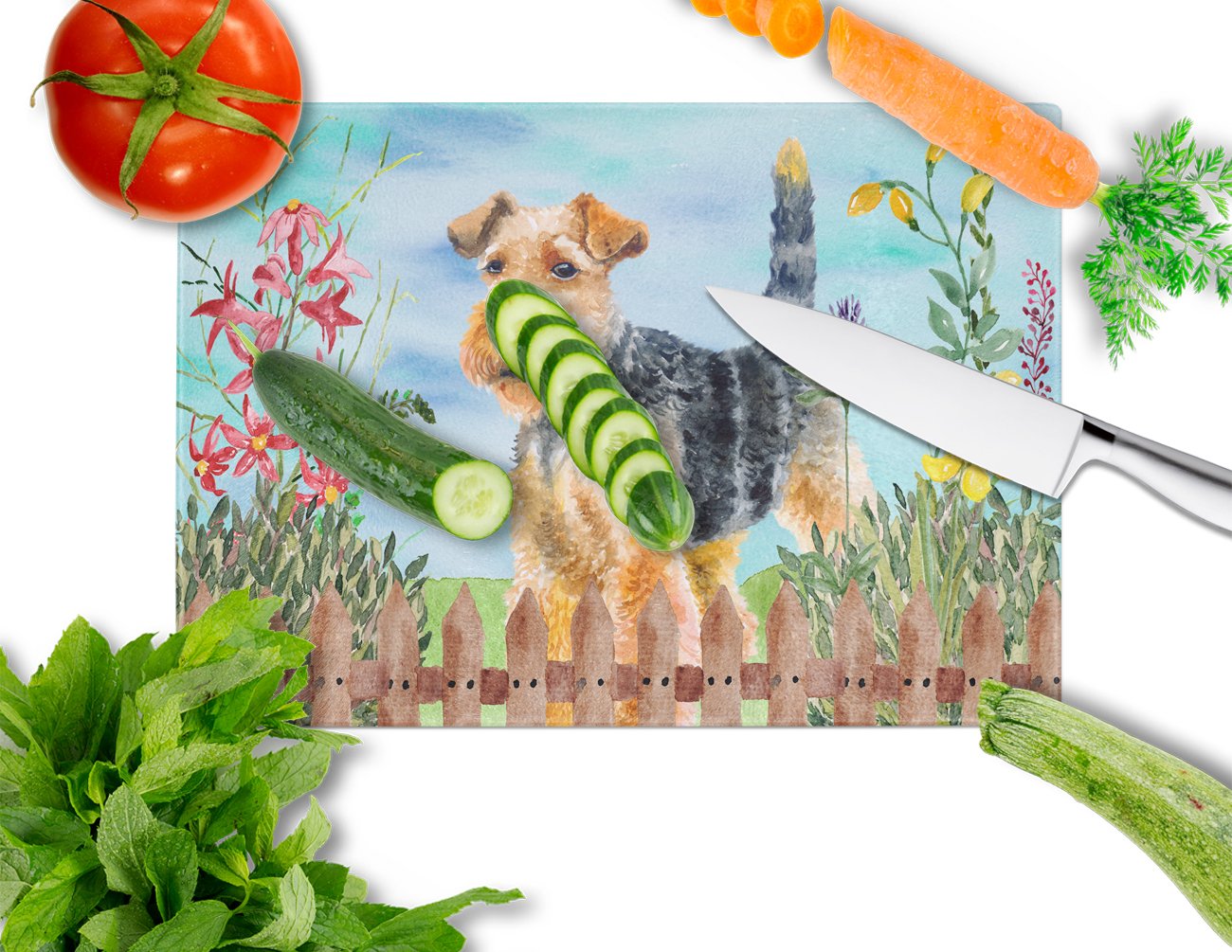 Welsh Terrier Spring Glass Cutting Board Large CK1262LCB by Caroline's Treasures