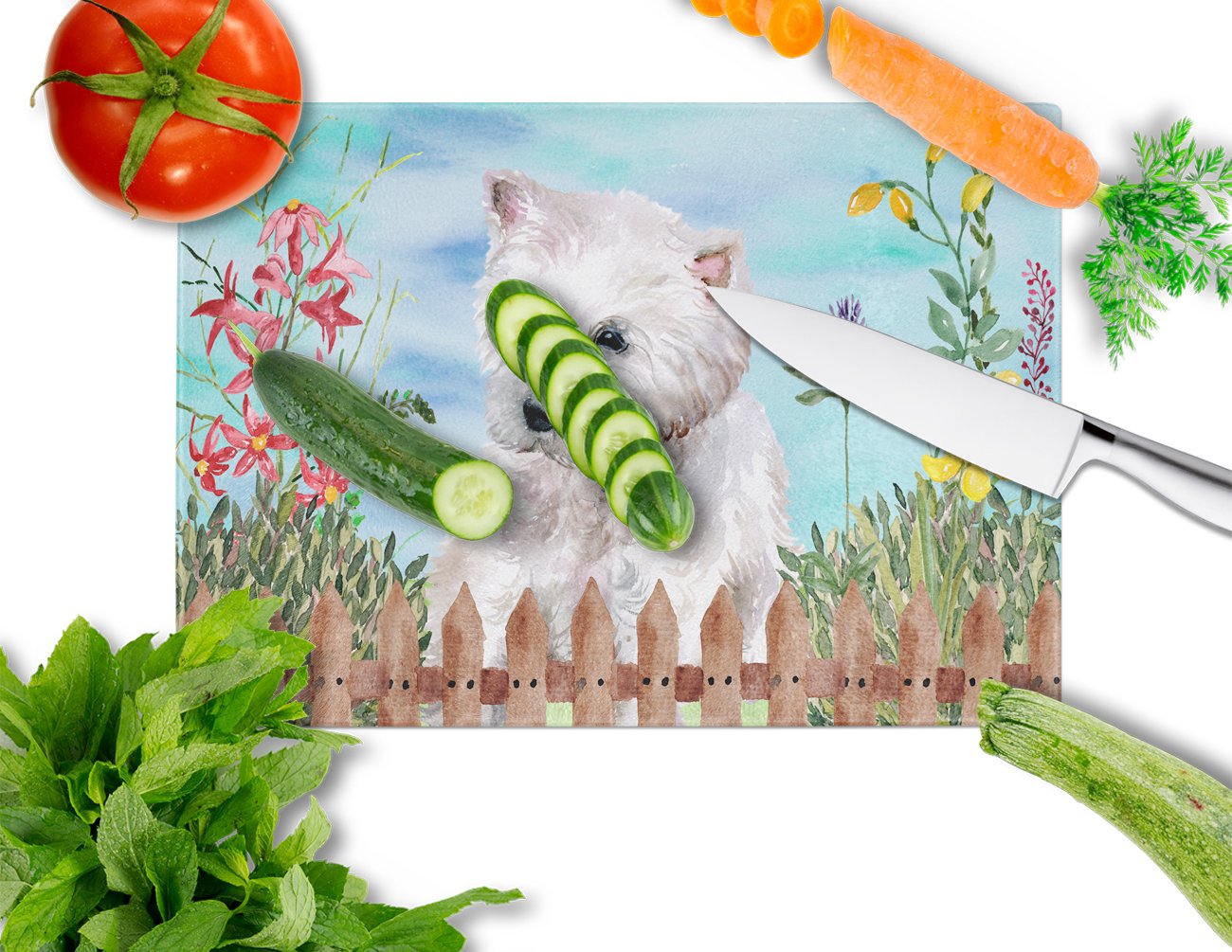 Westie Spring Glass Cutting Board Large CK1263LCB by Caroline's Treasures