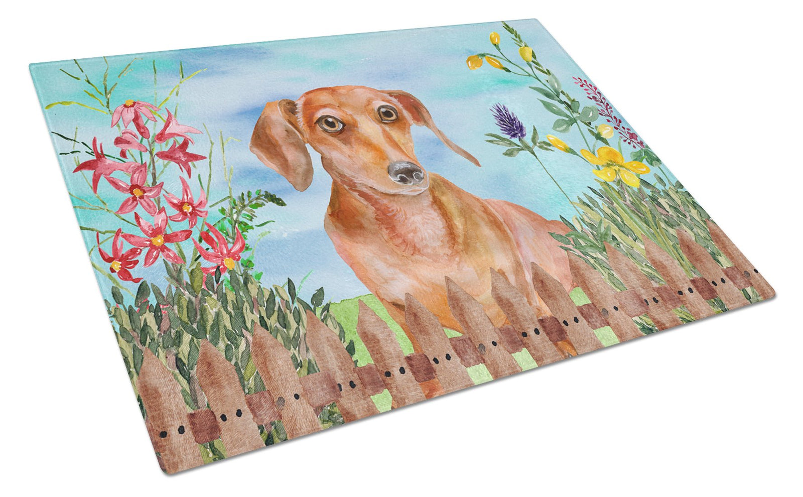 Red Dachshund Spring Glass Cutting Board Large CK1269LCB by Caroline's Treasures