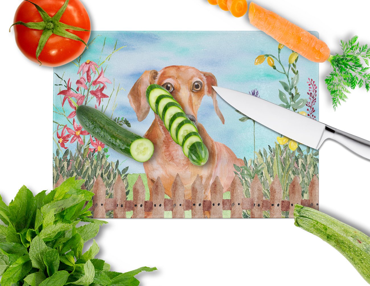 Red Dachshund Spring Glass Cutting Board Large CK1269LCB by Caroline's Treasures