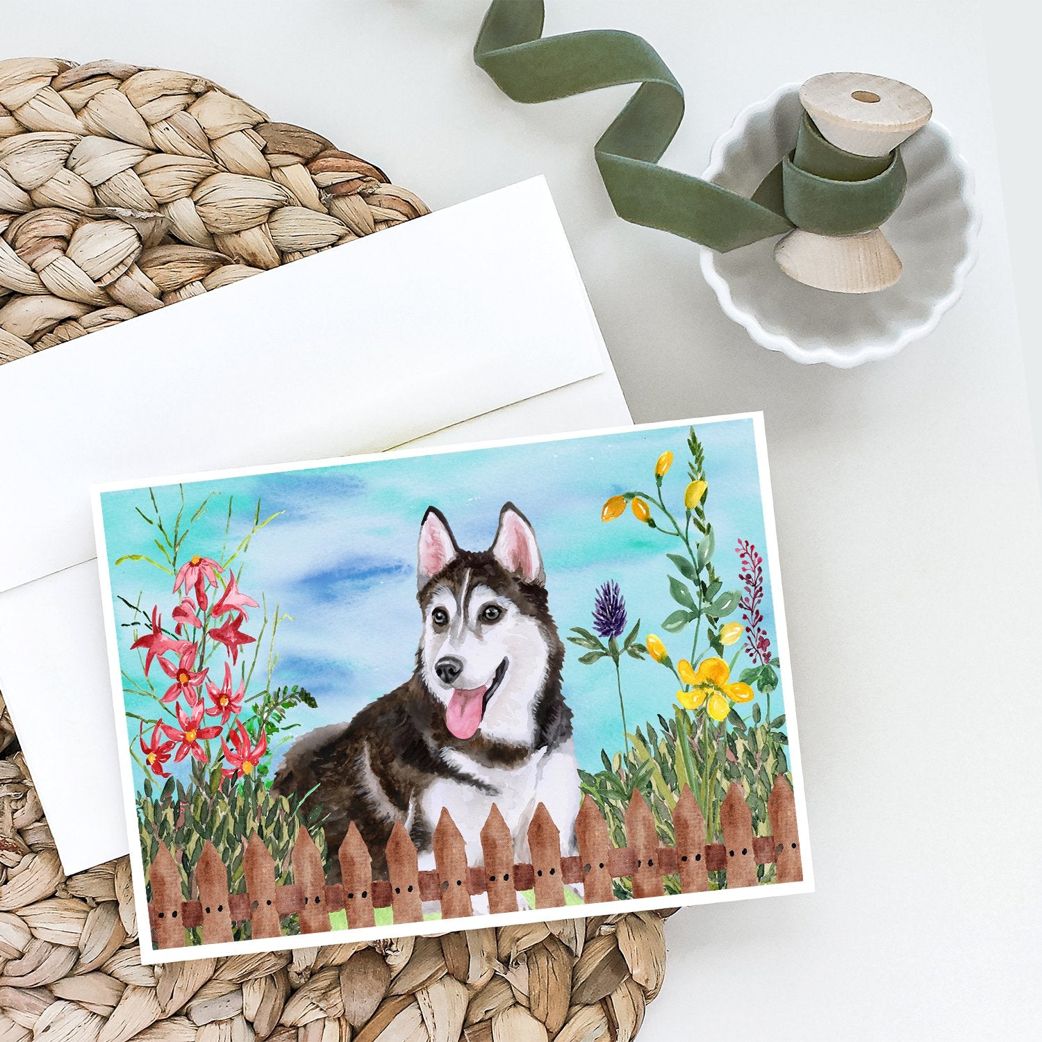 Buy this Siberian Husky #2 Spring Greeting Cards and Envelopes Pack of 8