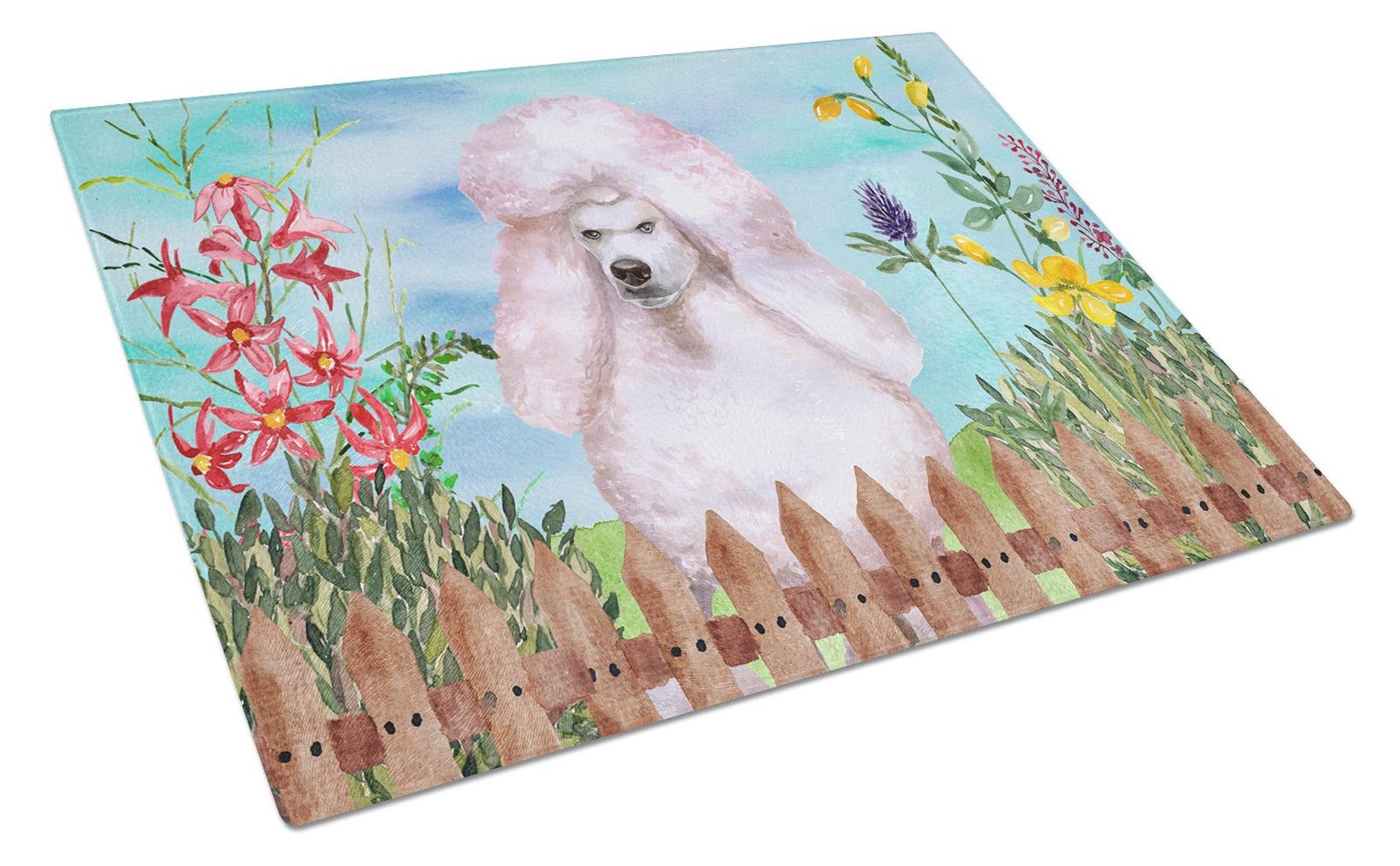 White Standard Poodle Spring Glass Cutting Board Large CK1279LCB by Caroline's Treasures