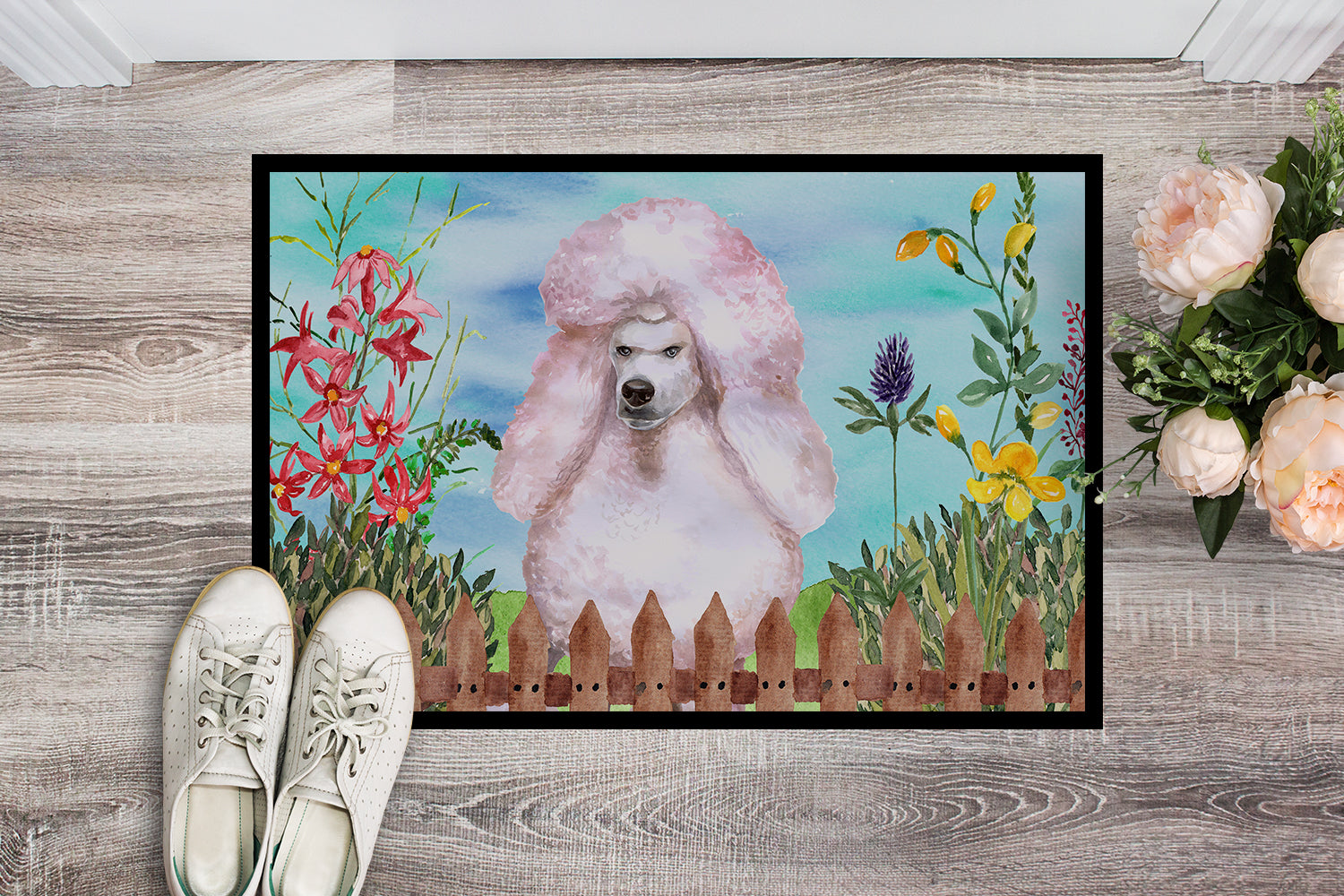 White Standard Poodle Spring Indoor or Outdoor Mat 18x27 CK1279MAT - the-store.com