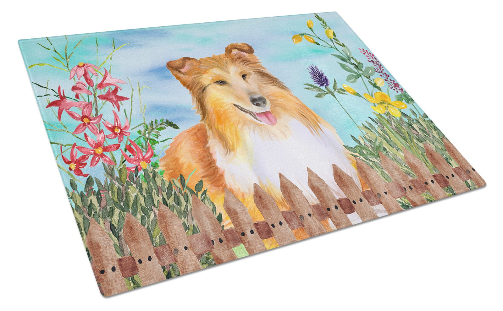 Sheltie Spring Glass Cutting Board Large CK1282LCB by Caroline's Treasures
