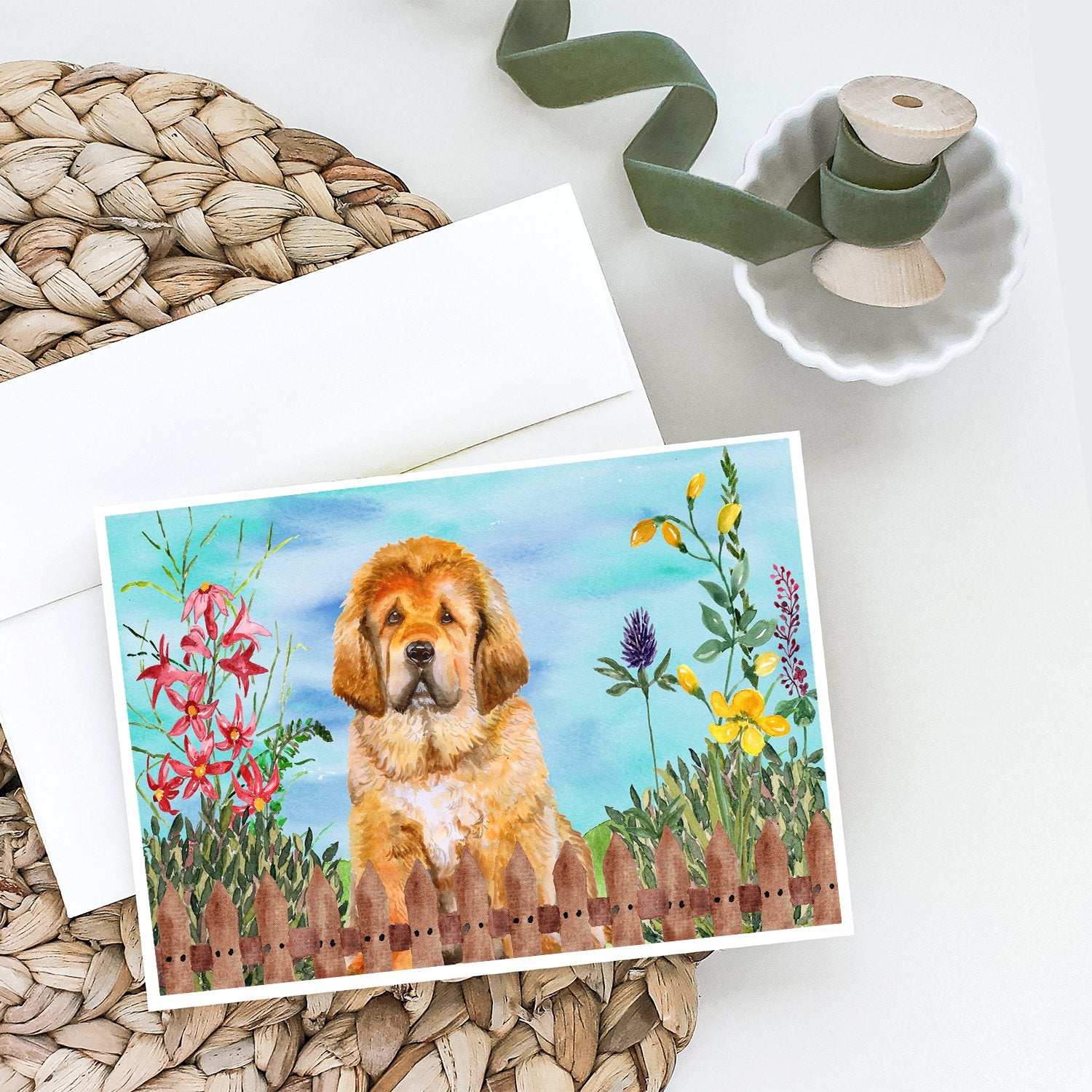 Tibetan Mastiff Spring Greeting Cards and Envelopes Pack of 8 - the-store.com