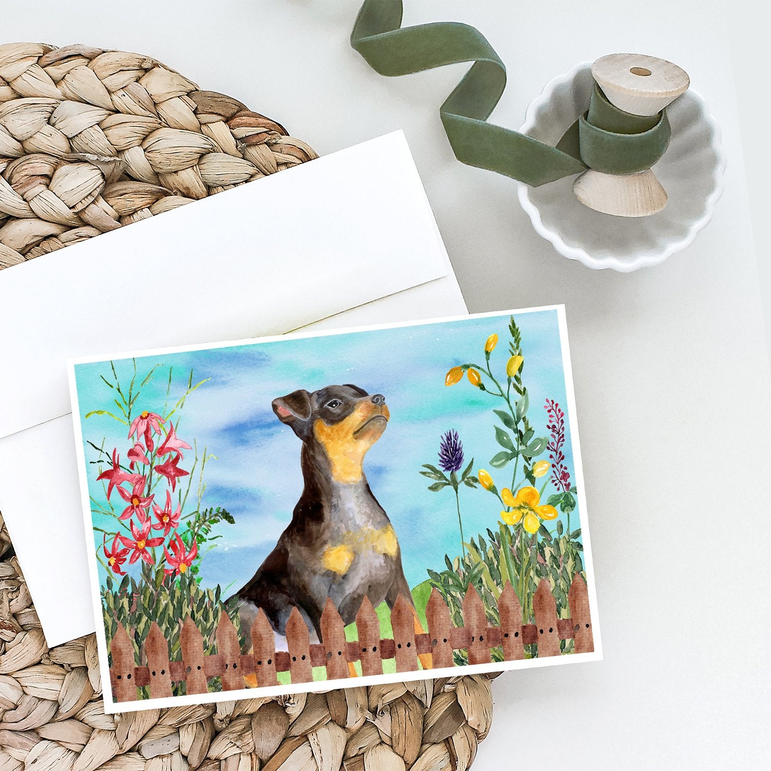 Buy this Miniature Pinscher #2 Spring Greeting Cards and Envelopes Pack of 8