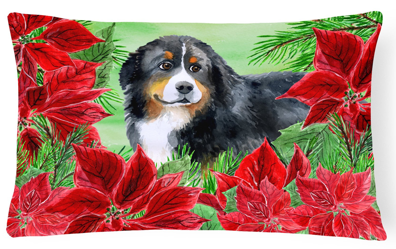 Bernese Mountain Dog Poinsettas Canvas Fabric Decorative Pillow CK1294PW1216 by Caroline's Treasures