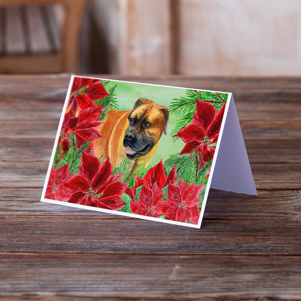 Boerboel Mastiff Poinsettas Greeting Cards and Envelopes Pack of 8 - the-store.com