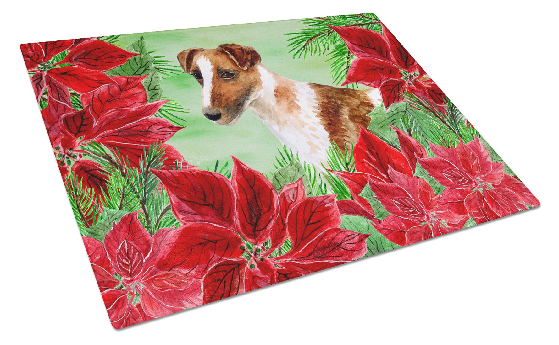 Smooth Fox Terrier Poinsettas Glass Cutting Board Large CK1296LCB by Caroline's Treasures