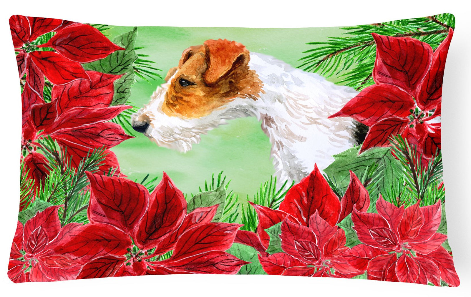 Fox Terrier Poinsettas Canvas Fabric Decorative Pillow CK1298PW1216 by Caroline's Treasures