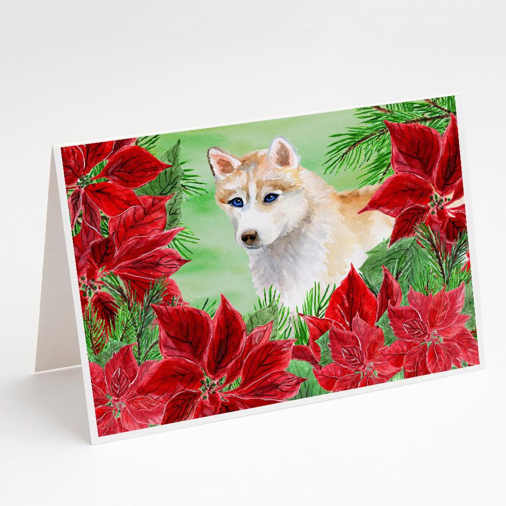 Buy this Siberian Husky Poinsettas Greeting Cards and Envelopes Pack of 8