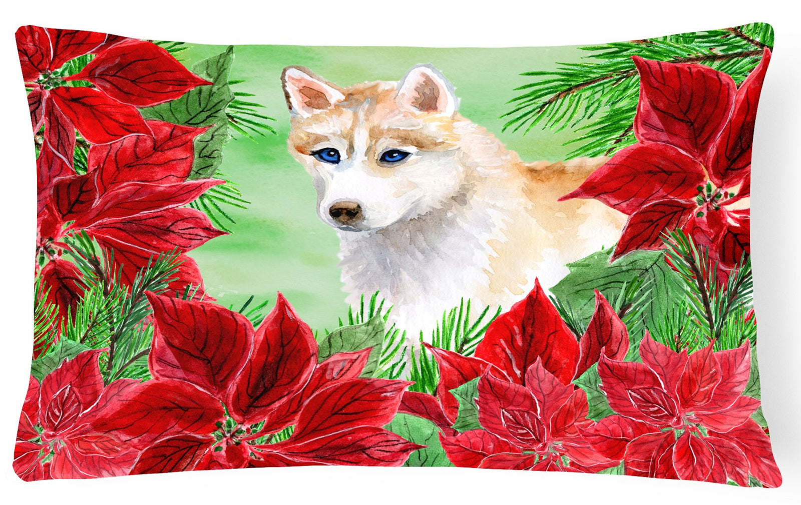 Siberian Husky Poinsettas Canvas Fabric Decorative Pillow CK1303PW1216 by Caroline's Treasures
