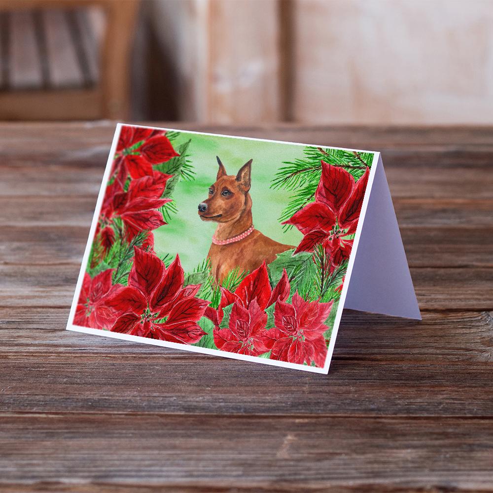 Buy this Miniature Pinscher Poinsettas Greeting Cards and Envelopes Pack of 8