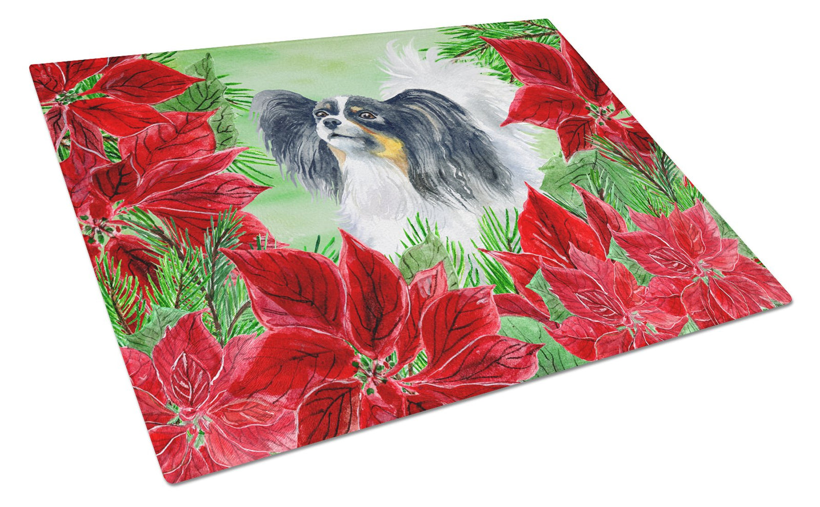 Papillon Poinsettas Glass Cutting Board Large CK1305LCB by Caroline's Treasures