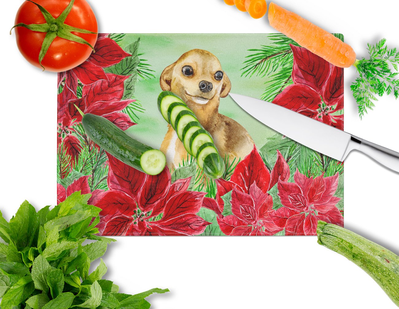 Chihuahua Poinsettas Glass Cutting Board Large CK1306LCB by Caroline's Treasures