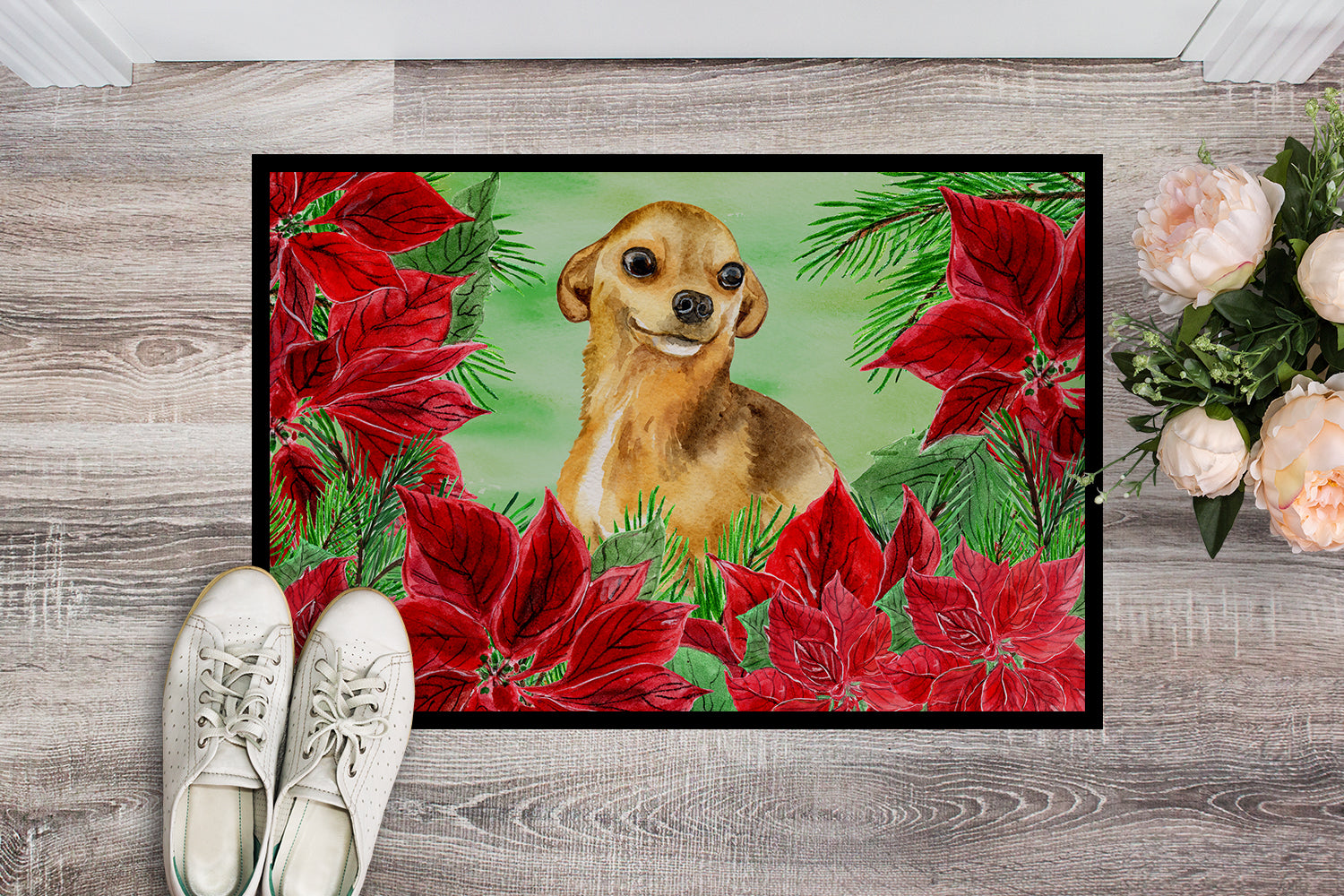 Chihuahua Poinsettas Indoor or Outdoor Mat 18x27 CK1306MAT - the-store.com