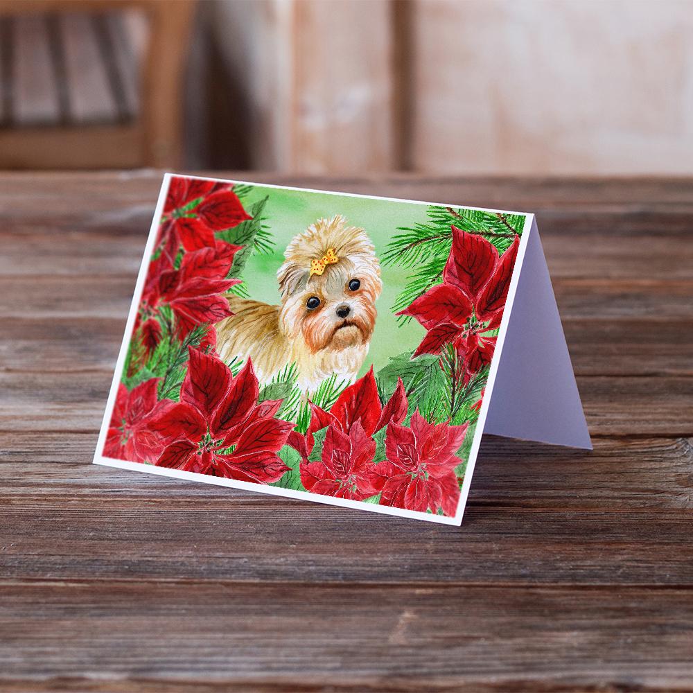 Morkie Poinsettas Greeting Cards and Envelopes Pack of 8 - the-store.com