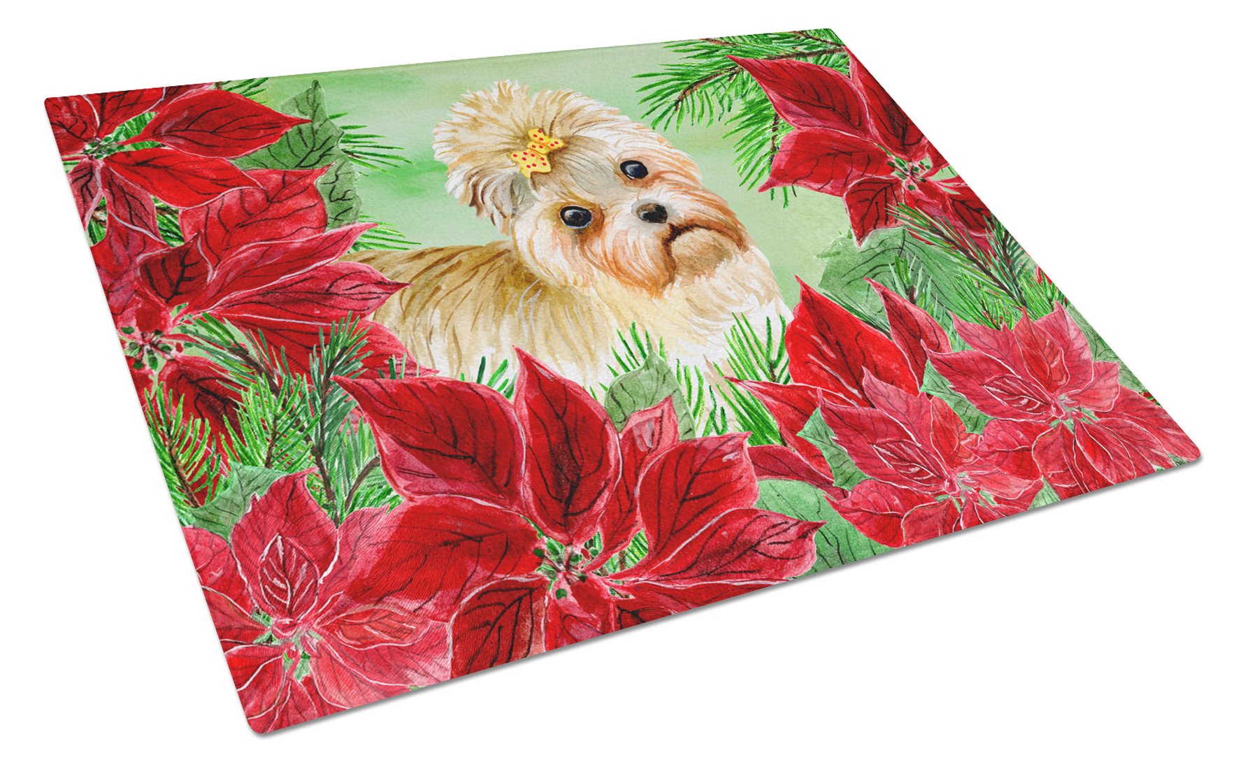 Morkie Poinsettas Glass Cutting Board Large CK1316LCB by Caroline's Treasures
