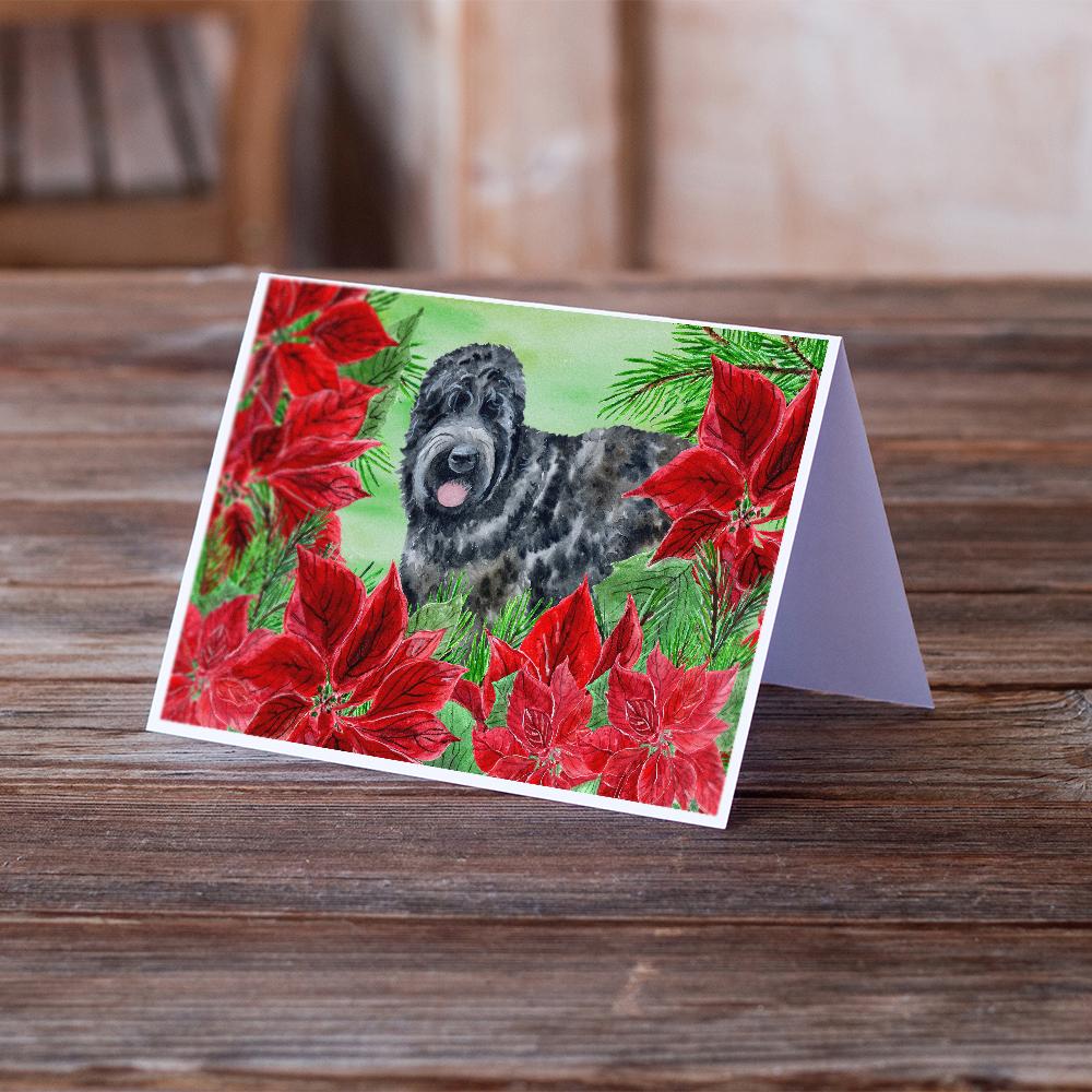 Black Russian Terrier Poinsettas Greeting Cards and Envelopes Pack of 8 - the-store.com