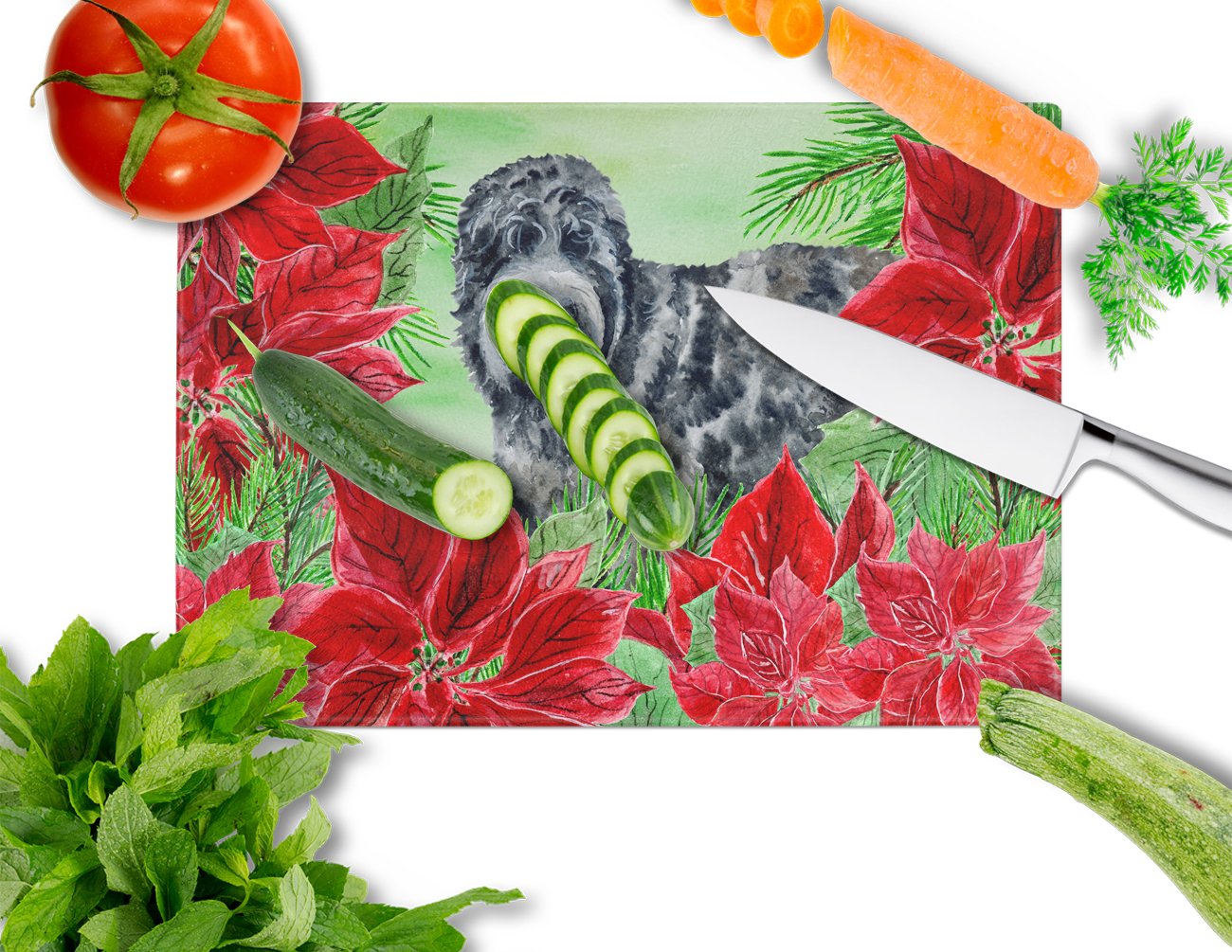 Black Russian Terrier Poinsettas Glass Cutting Board Large CK1325LCB by Caroline's Treasures